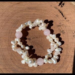 Pearl and pink quartz bracelet
